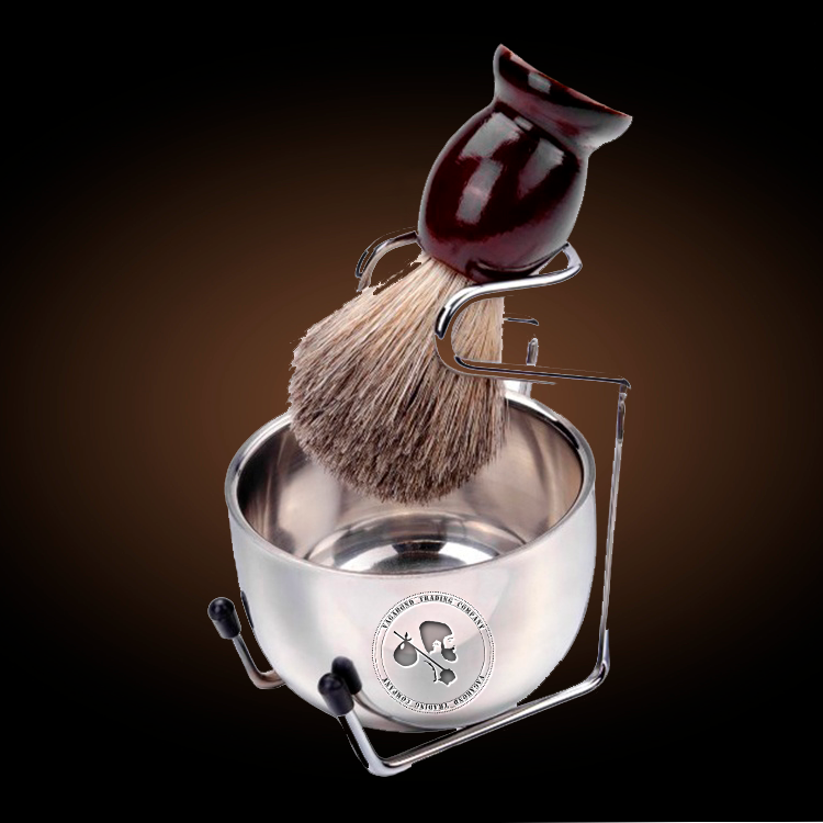 Stainless Shaving Bowl & Beaver Bristle Brush Set